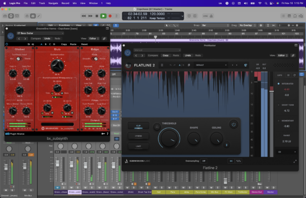 Logic Pro workstation showing two audio plugins